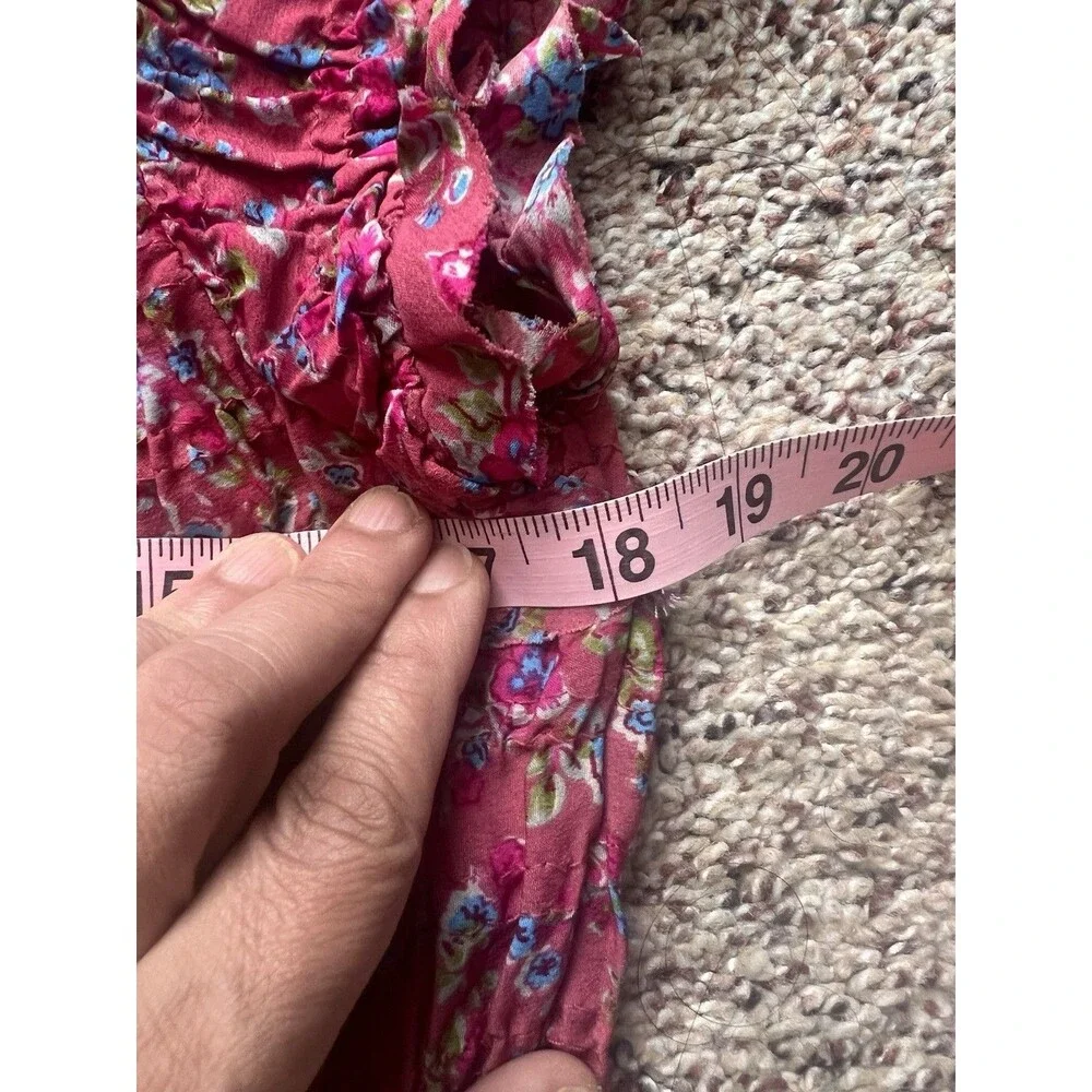Free People Pink Floral Short Sleeve Smocked Stretch Mini Dress Women's S/P - Picture 6 of 8